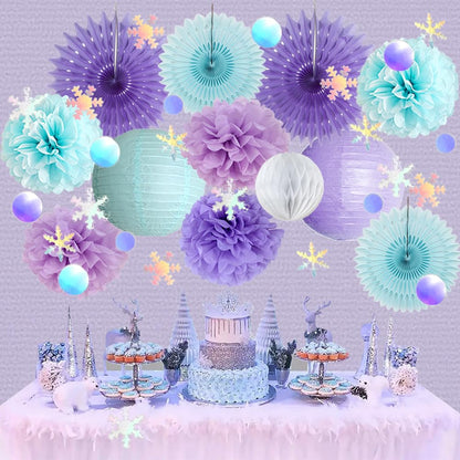 Winter Wonderland Decorations Snowflake Fans Blue Purple White Winter Birthday Bridal Shower Baby Shower Decorations with Confetti Table for Wonderland Snowflake Engagement Wedding Bachelorette Party