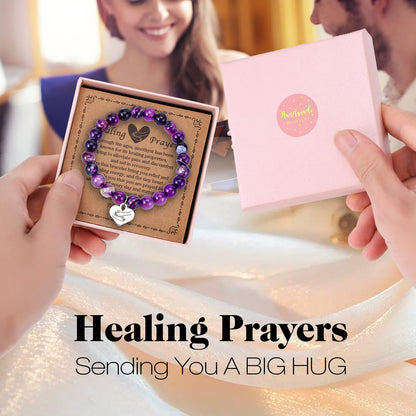 Encouragement Healing gifts,Natural Stone Amethyst Bracelet for Women ,Those Facing Illness or Anxiety to Get Well Soon, Inspirational Gifts on Thanksgiving Christmas Valentine's Day (Agate amethyst)