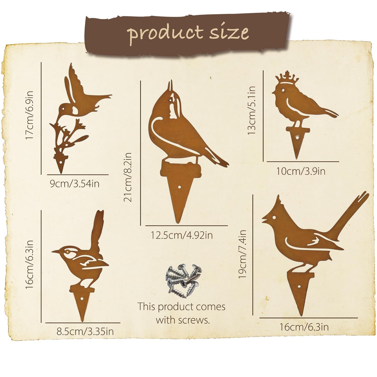 MORYSPEX 5PCS Rusty Metal Bird Silhouette Statues - Rustic Outdoor Decor for Garden, Fence and Yard Art, Lifelike Metal Birds Yard Decorations Fence Ornaments Yard Art Bird Lovers Gift Ideas