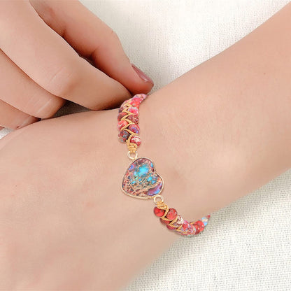 Healing Stone Bracelet Beads Yoga Bracelet Turquoise Natutal Stone Chakra Crystal Energy Heart Charm Bracelet Handmade