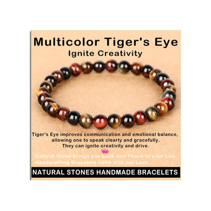 AD Beads Handmade Gemstone Stretch Elastic Bracelet Crystal Healing Reiki Nature's Beauty and Spiritual Essence Unisex (6mm, Multicolor Tiger's Eye (Ignite Creativity))