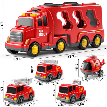 JUKUDAHU Truck Toys for 3 4 5 6 Years Old Boys, Toddler Car Toys for Toddler Boys Ages 3-5, Fire Toys Car Carrier Vehicle Toy Set, Kids Toys Truck Set for Age 3-9