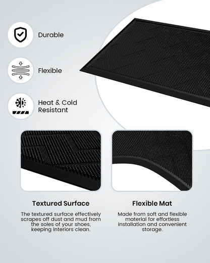 Long Front Door Mat for Outside Entrance 35.5"x17" – Anti-Slip Dirt-Trapping Waterproof Rubber Indoor & Outdoor Mat with Textured Surface for Entryway - Heavy Duty All Weather Doormat – Black