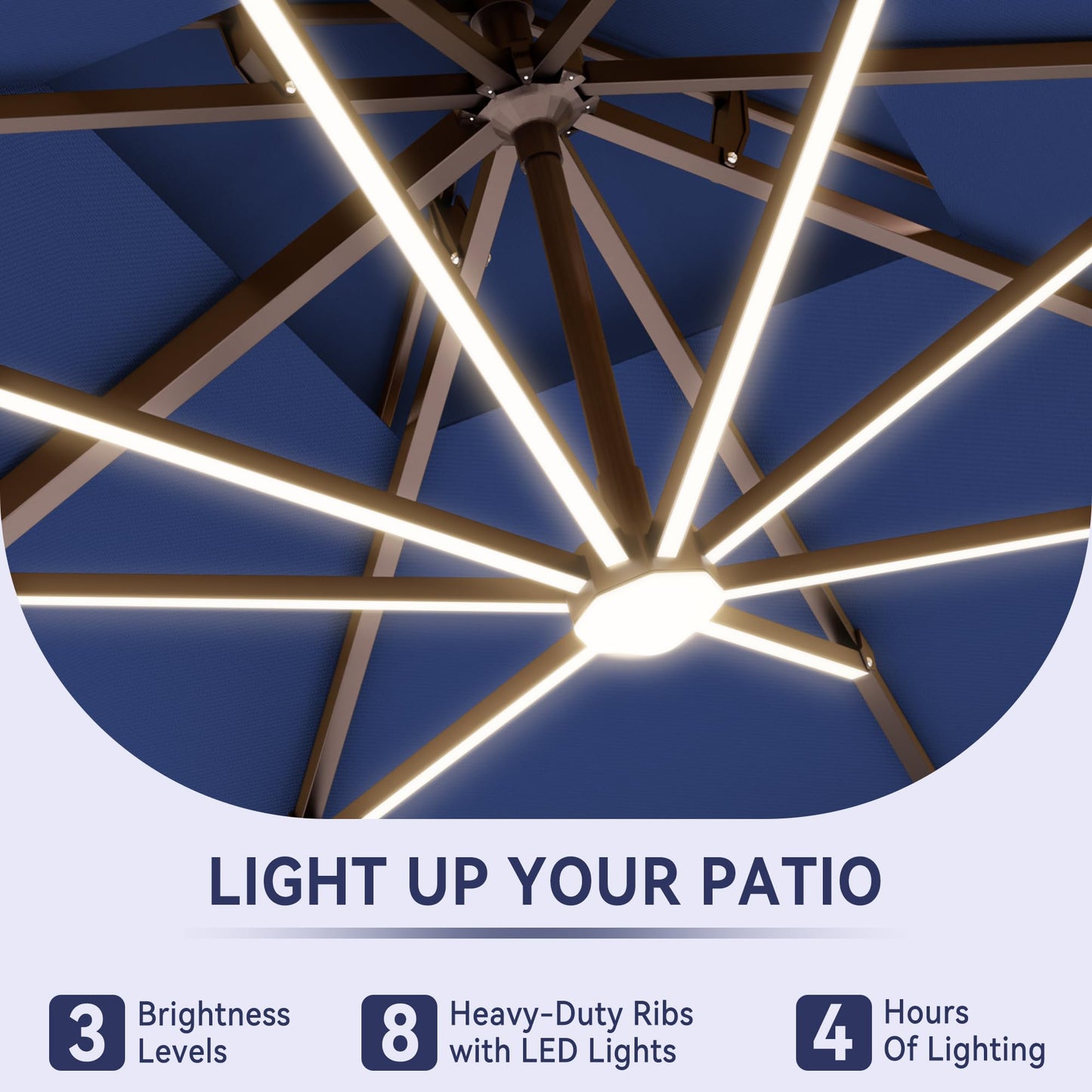 MEVBC 10 X 13 FT Cantilever Outdoor Patio Umbrella with LED Lights Large Heavy Duty 360° Rotation Double Top Offset Rectangular Umbrellas for Backyard Garden Pool Outside Deck, Navy