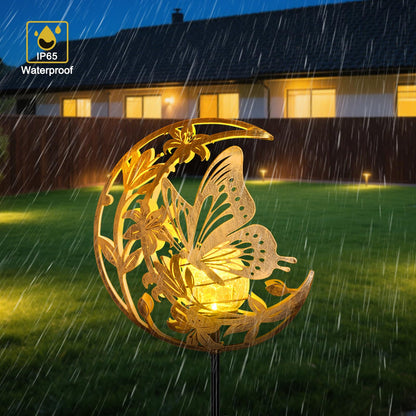 ShangTianFeng Butterfly Lights Outdoor Decor - Moon & Bird SolaGardenLights Waterproof, Auto On/Off Pathway Lighting for Yard/Lawn/Patio, Handcrafted Metal Solar-Stake-Lights for Outside Decorations