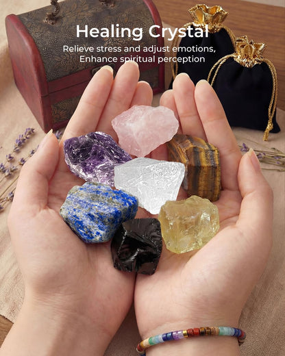 Chakra Bracelets Healing Crystals Set, Crystals and Healing Stones Reiki Energy Protection, Wooden Box, Mothers Day Birthday Gifts for Mom, Meditation Relax, Relief Anxiety Stress Gifts for Women
