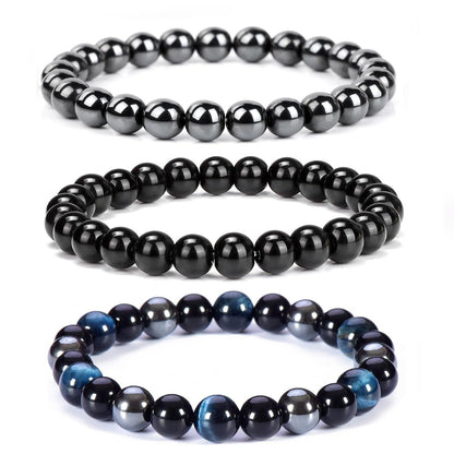 Crgwxzl Healing Crystal Bracelets for Women 8mm Natural Stone Beaded Stretch Bracelet Blue Tiger Eye Black Obsidian Hematite Spiritual Gemstone Lucky Jewelry Gifts