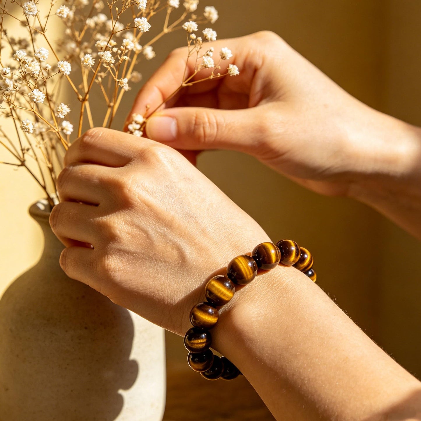 Handmade Tiger Eye Crystal Bracelet, Reiki Infused Chakra Balancing Bracelet for Luck Premium Yellow Tiger Eye Bead Bracelet, Natural Stone for Courage Positive Energy Comfortable Healing Jewelry