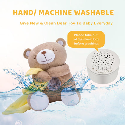 BEREST Rechargeable Baby Sleep Soother Bear, Nursery Decor Night Light Projector, Mom's Heartbeat Cry Sensor Lullabies White Noise Sound Machine, Toddler Crib Sleeping Aid Toys for Shower Gifts