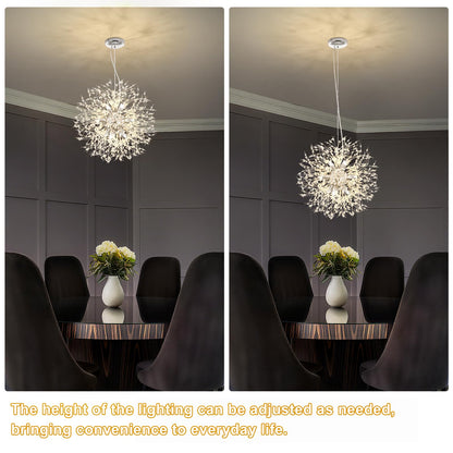 Yiisem Modern Crystal Chandeliers, 12-Light Chrome Dandelion Firework Pendant Lighting, Chandelier Light Fixtures for Dining Room Bedroom Living Room Kitchen Aisle Hallway Entryway