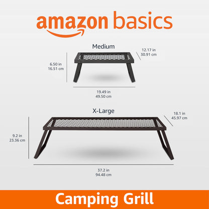 Amazon Basics Heavy-Duty Portable Camping Grill Grate for Outdoor Open Flame Cooking, Foldable, Sturdy, 15.9" x 12.2", Black