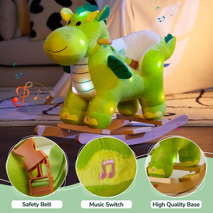 Glow Guards Light Up Musical Dinosaur Baby Rocking Horse Set of 2 with Safety Belt Dinosaur Rocker Baby Rocking Chair for Toddlers 1-3