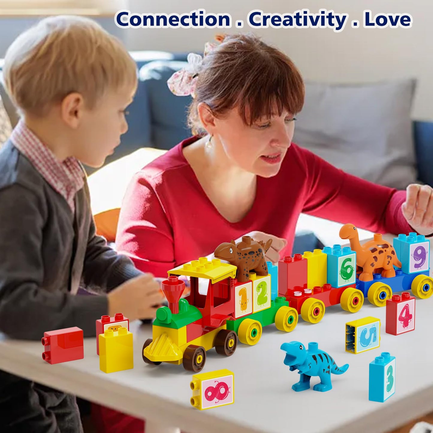 NoyiEon Building Blocks for Toddler 2-5| Stacking Toys with 4 Cars, Learning and STEM Fun Montessori Toys| Educational Blocks Age 3+ for Kids Boys & Girls Birthday, Compatible with All Major Brands