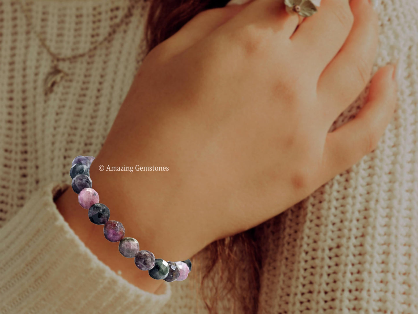 Amazing Gemstone Multi Tourmaline Bracelet for Women - Chakra Mens Bracelet Protection Crystals & Healing Stones - Blessing Bracelet Spiritual Meditation Gift (Faceted Beaded Bracelet)