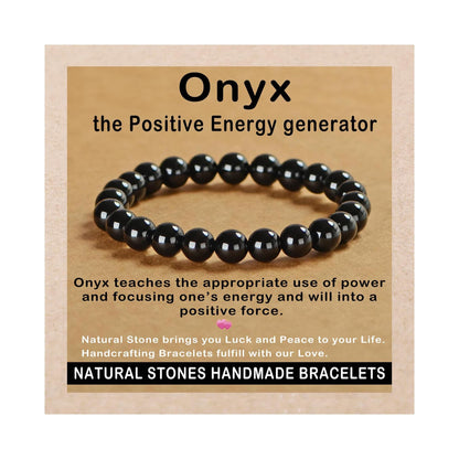 AD Beads Handmade Gemstone Stretch Elastic Bracelet Crystal Healing Reiki Nature's Beauty and Spiritual Essence Unisex (8mm, Black Onyx)