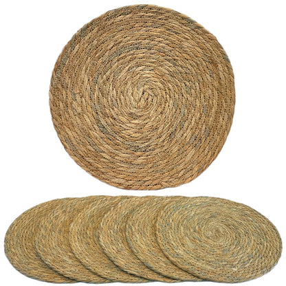 Woven Placemats Set of 6 - Round Rattan Placemats 13" - Place Mats for Dining Tables - Farmhouse Decor - Handwoven Eco-Friendly Cattail - Individuales para Mesa de Comedor