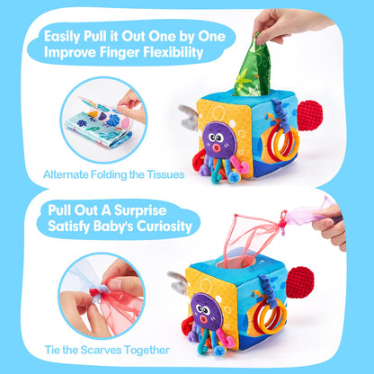hahaland Baby Toys 6-12 Months Montessori Toys for 6 Month Old with Crinkle Tissue, Squeaker, Mirror - Soft Activity Sensory Montessori Toy for Babies Easter Basket Stuffers