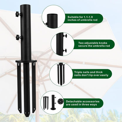 YZZHAJ Patio Umbrella Stand Base,Heavy Duty Outdoor Umbrella Holder with 3 Ground Spikes for Stability, Umbrella Holder Base for Beach, Deck, Lawn, Garden,Concrete