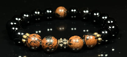 AWAKEN YOUR KUNDALINI Mahogany and Black Obsidian Stretch Bracelet | 10mm Beads | October November December Birthstones for Scorpio Sagittarius | Root Chakra Grounding Beads (Wrist Size 7.5 Inches)