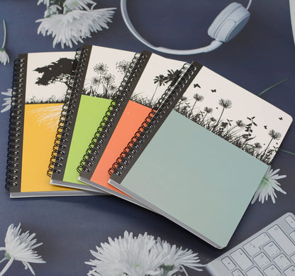 Yansanido Spiral Notebook, 4 Pcs A5 Thick Tree Design Hardcover 8mm Ruled 4 Color 80 Sheets -160 Pages Journals for Study and Notes (Tree)