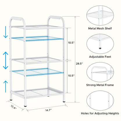 MAX Houser Storage Rack with Shelf,Industrial Style Extendable Plant Stand, Standing Shelf Units for Kitchen, Bathroom, Office,Living Room, Balcony, Kitchen (White, 3 Tier)
