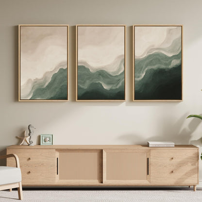 Large Framed Green and Beige Abstract Wall Art Set of 3, Modern Neutral Canvas Prints Paintings Artwork for Walls, Minimalist Abstract Pictures for Living Room Dining Room Bedroom Wall Decor 20x30 In