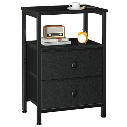 LOAKEKEL Night Stand, Nightstand with 2 Fabric Drawers for Bedroom, Small End Table with Open Storage Shelf for Living Room, Bedisde Table for Apartment, Black, HETS002BK-1