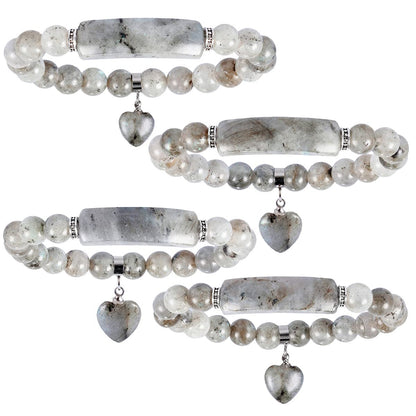 TUMBEELLUWA Healing Stone Bracelet 8mm Beads Chakra Crystal Energy Heart Charm Bracelet Handmade Jewelry for Women, Labradorite