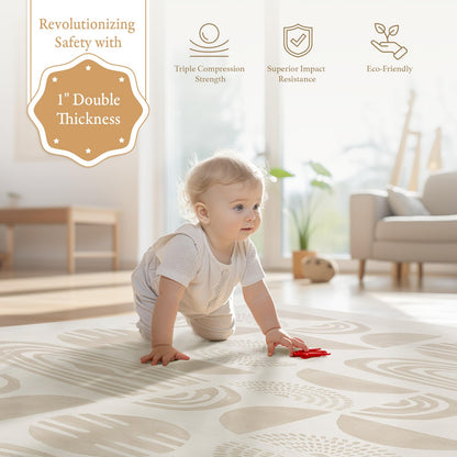 PopsyKosy Premium Baby Floor Play Mat - Extra Thick & Cushioned 1 inch Playroom Foam Mat, Non-Toxic Odorless - 6 Tiles - Spacious 6x4 ft. - Stylish & Large, Waterproof for Kids & Toddlers- Desert Sand