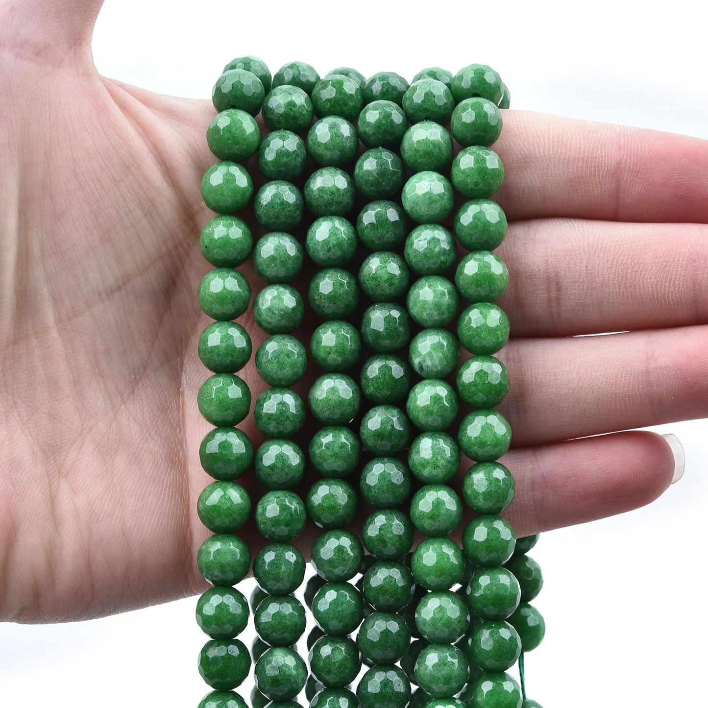 HAAMIIQII 8mm Grass Green Jade Faceted Round Stone Spacer Beads, Loose Gemstone Beads for Jewelry Making, DIY Bracelet, Necklace, Healing Crystal 15 Inch (51pcs)