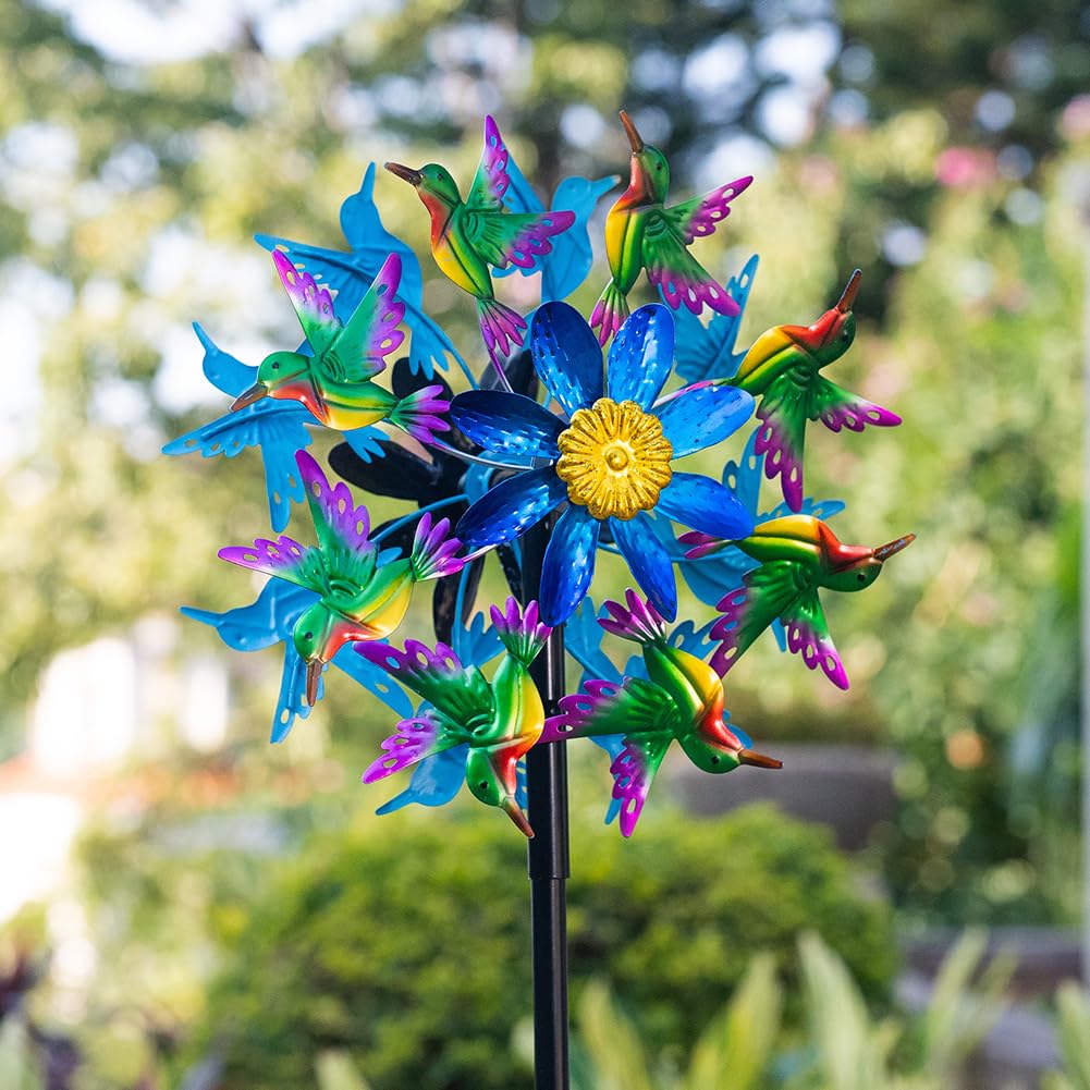 Viveta Outdoor Wind Spinners, Hummingbird Garden Windmill Decorative Wind Sculpture,Metal Yard Art for Patio Lawn Garden