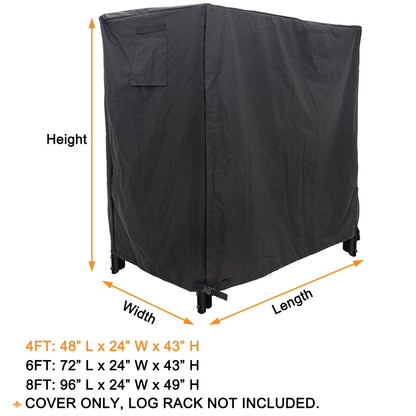 Coverify Heavy Duty Waterproof Log Rack Cover - Outdoor Fire Wood Protection Cover, 4ft - UV Protection, Black