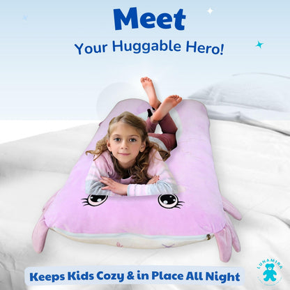 LUNAMIRA Axolotl Kids Body Pillow - 47" U-Shape Long Plush Soft Animal Pillow for Kids, Sleeping, Reading, ADHD & Special Needs Comfort, Anxiety, Washable Cover, Snuggle Fun Cuddle for Boys & Girls