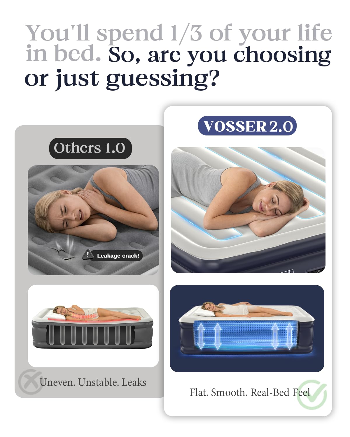 VOSSER Air Mattress Queen with Built-in Pump, 18" Raised Inflatable Blow Up Mattress,Upgraded Heavy Duty Portable Air Bed for Home,Guests,Floor & Camping, Self Inflating Colchon Inflable,Gift for Mom