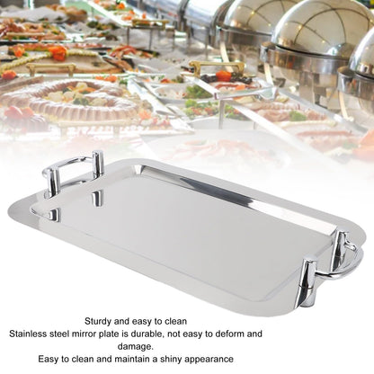Fockety Stainless Steel Serving Tray, Multifunction Portable Metal Serving Tray with Handle, Buffet Serving Snack Tray for Coffee, Desserts, Cakes, (Rectangle Shape with