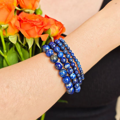 Handmade Natural Gemstone Elastic Bracelet - Healing Crystal Beads Jewelry, Unisex (Lapis Lazuli, 10mm)
