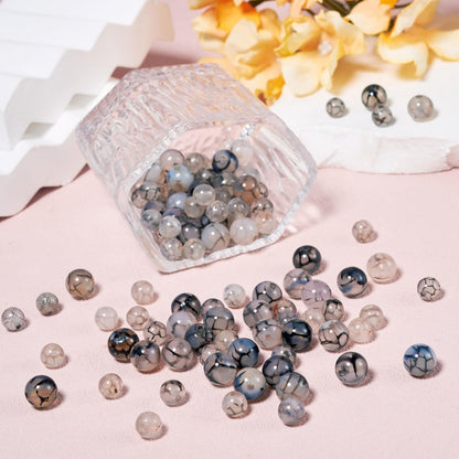 Beadthoven 110pcs Natural Dragon Veins Agate Beads 6mm 8mm Gray Round Stone Beads Smooth Natural Healing Crystals Gemstone Spacers for DIY Jewelry Making Crafts Friendship Bracelets Necklace