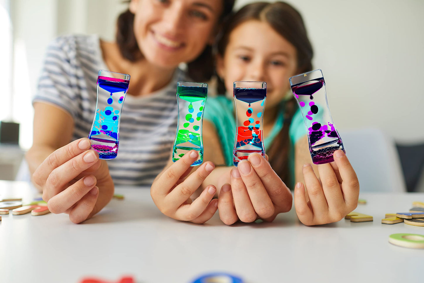 Liquid Motion Bubbler Timer Pack of 6 Liquid Bubbler Sensory Toys Fidget Toy Activity Relaxing Desk Toys (Pack of 6)
