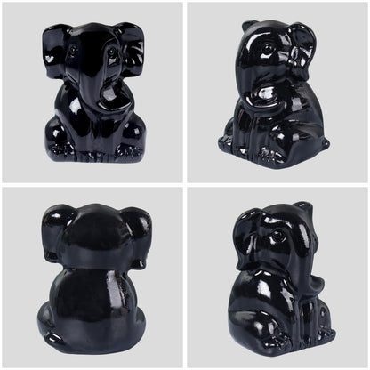 Ytbeoxk 2 Inch Crystal Elephant Decor Statues, Black Obsidian Cute Sitting Elephant Figurines, Reiki Healing Crystal Carved Animal Statues, Home Office Desk Hand Carved Decor Gifts for Women