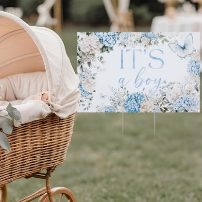 It's a Boy Yard Sign with Stake Blue Floral Baby Shower Lawn Sign 16 x 24 Inch Baby in Bloom Gender Reveal Yard Decoration Waterproof Outdoor Welcome Boy Announcement Decor for Front Lawn Garden