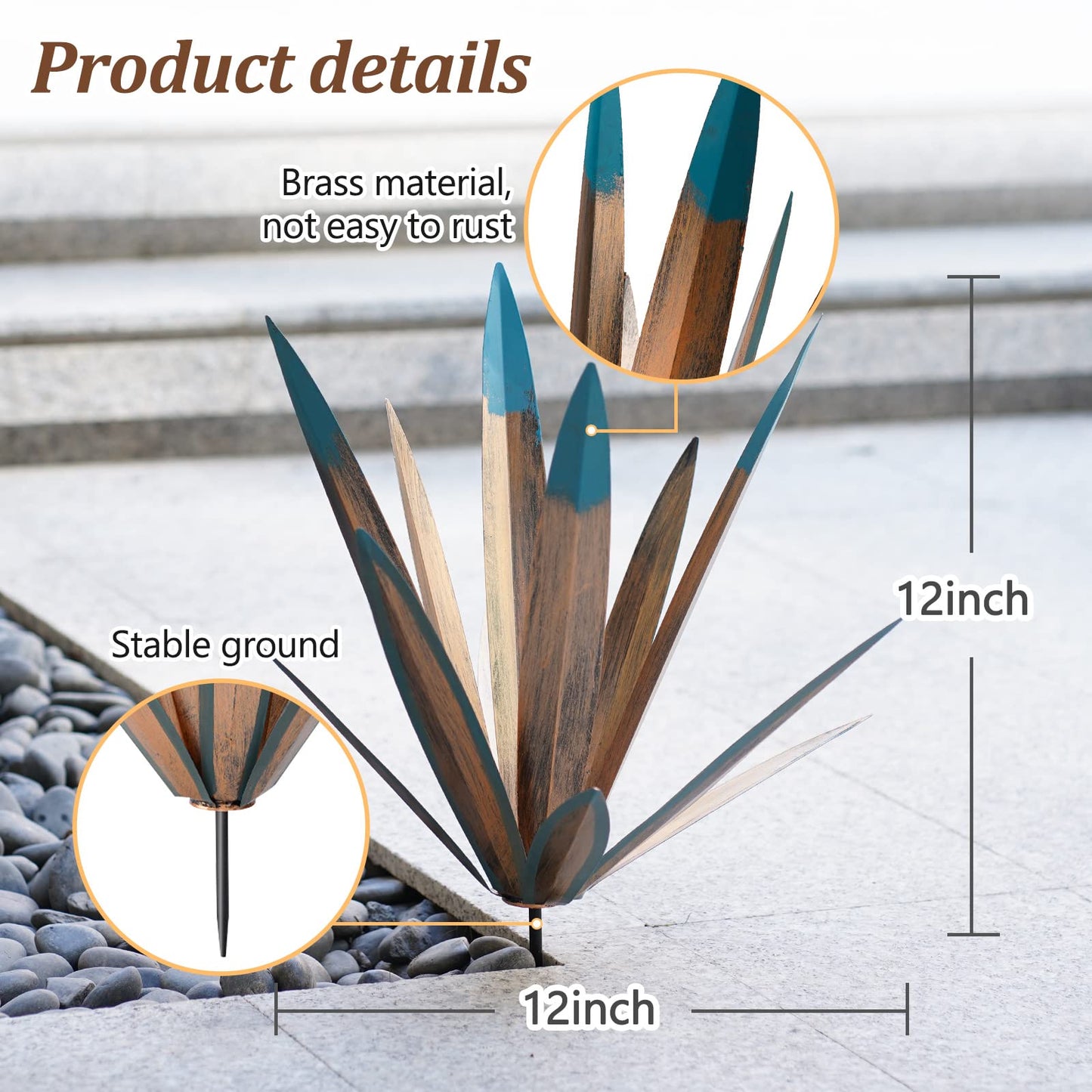 Tequila Rustic Sculpture, 2Pack DIY Rustic Hand Painted Metal Agave, Metal Agave Plant Home Decor, Garden Yard Sculpture Lawn Home Art Decoration Statue, Garden Ornaments Outdoor Decor (Small)