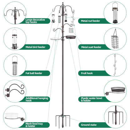 Bird Feeding Station Kit Pole Wild Bird Feeder Hanging Planter Hanger Multi Feeder Hanging with Metal Suet Feeder Bird Bath for Attracting Wild Birds