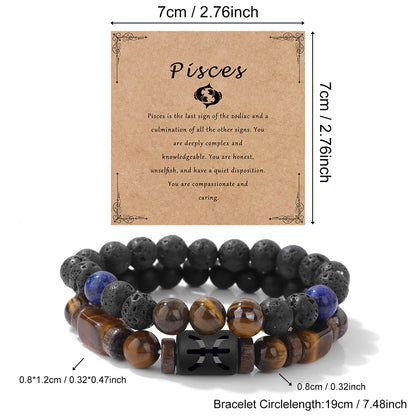 Pisces Zodiac Lapis Lazuli Bracelet for Women Men-2pcs 8mm Obsidian And Tigers Eye Beaded Bracelets Healing Crystals Jewelry for Birthday Valentines Day Mother's Day Christmas Gifts