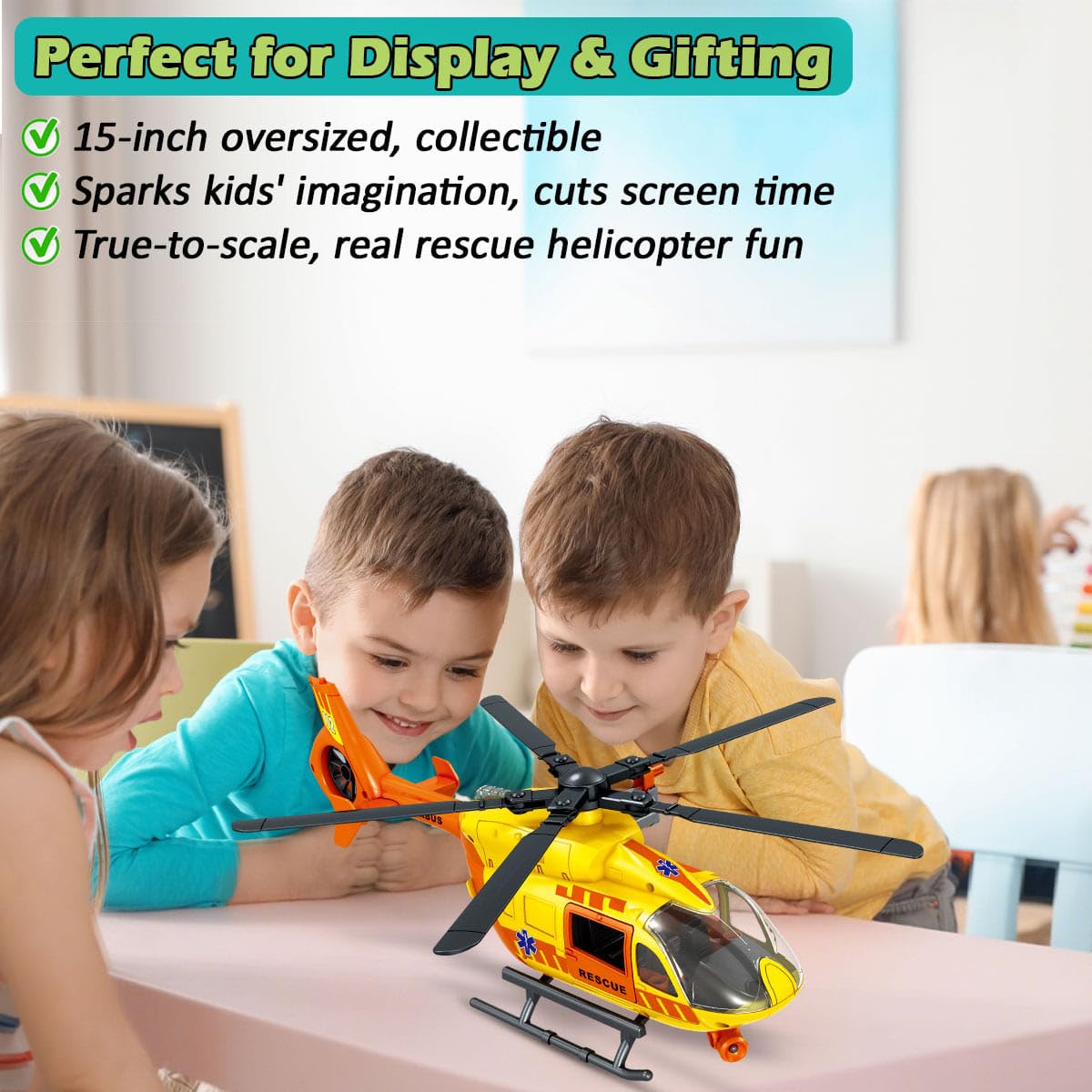 Rescue Toys Helicopter 15-in Airplane Toys for Kids with Hanging Basket Sounds and Lights for Boys Ages 3 4 5 6 7