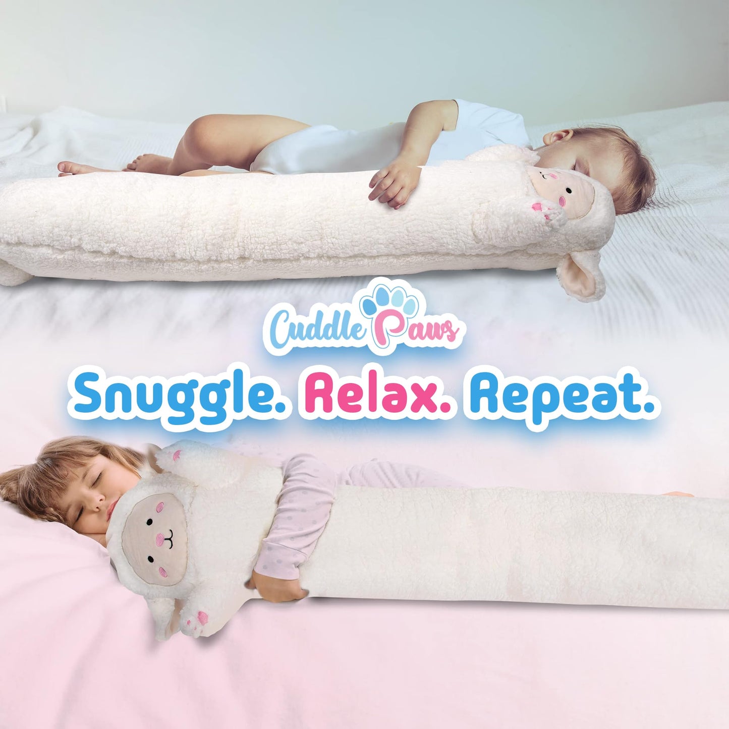 Cuddle Paws Lamb Plush Body Pillow for Kids | Long Stuffed Animal Cuddle Pillow | Soft Hugging Toy | Plushie Gift for Girls & Boys | Long Plush Body Pillow for Sleep & Comfort | Medium, 35 Inches