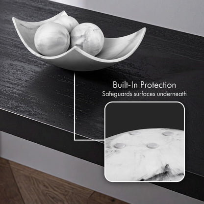 Creative Scents White Marble Look Decorative Bowl with matching Set of 3 Balls (2.75”) for Coffee Table Centerpiece, Dining Table, Living Room