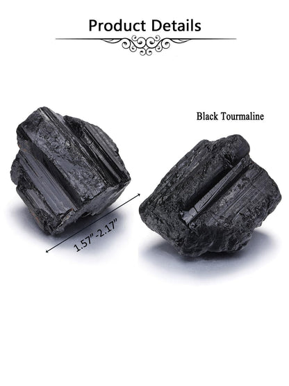 Jovivi 2pcs Raw Black Tourmaline Crystals,Large 1.6-2.2" Healing Crystals Natural Rough Stones Crystal for Tumbling, Cabbing, Home Decoration, Polishing, Wicca & Reiki