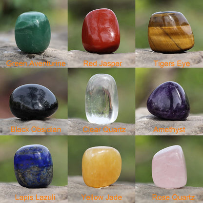 ZenQ Chakra Stones Healing Crystals-Tumbled Amethyst, Rose Quartz, Black Obsidian, Clear Quartz, Tigers Eye, Green Aventurine, Red Jasper, Lapis Lazuli Yellow Jade for Energy Crystal Healing