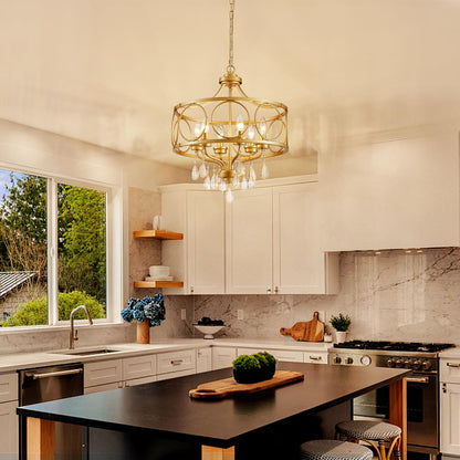 Majhoiw 6-Light Modern Gold Crystal Chandelier, 17.7" Farmhouse Ceiling Light Fixture, Hanging Metal Pendant Lights Kitchen Island Dining Room Entryway Foyer
