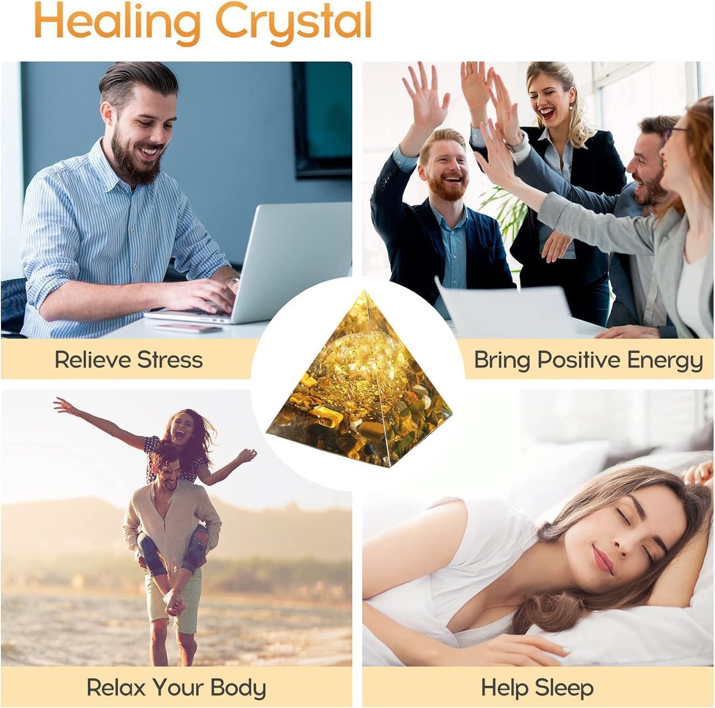 Tree of Life Orgone Pyramid Citrine with Tiger Eyes Positive Energy Healing Crystals Pyramid for Reduce Stress Chakra Reiki Meditation Attracts Lucky and Success